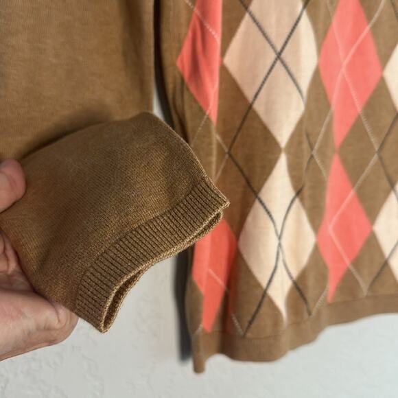 NEW Tommy Hilfiger Camel Tan Argyle Sweater V Neck Golf Caddyshack Sporty Preppy - Picture 3 of 8
